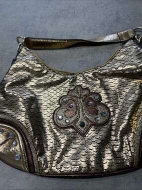Dereon Metallic Gold Embellished Hobo Bag